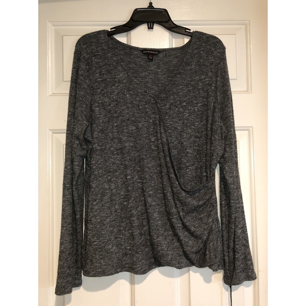 New Rock & Republic Top Misses XXL Side Ruched Surplice Gray Long Sleeve